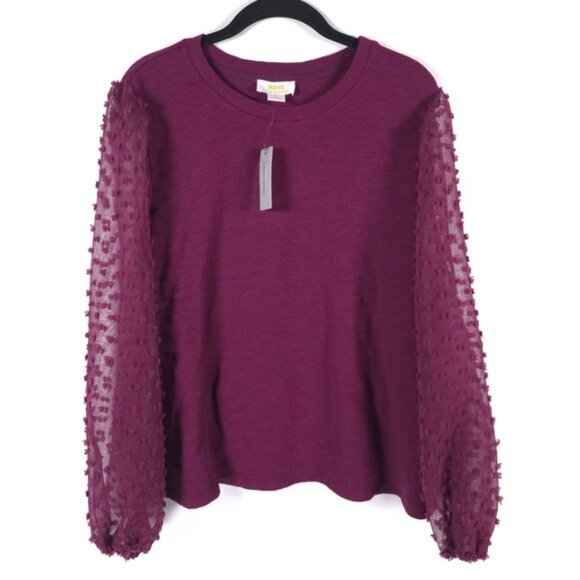 NWT MAEVE Anthropologie Textured Semi-sheer puffed Sleeve Top Size XL PETITE - Picture 9 of 15